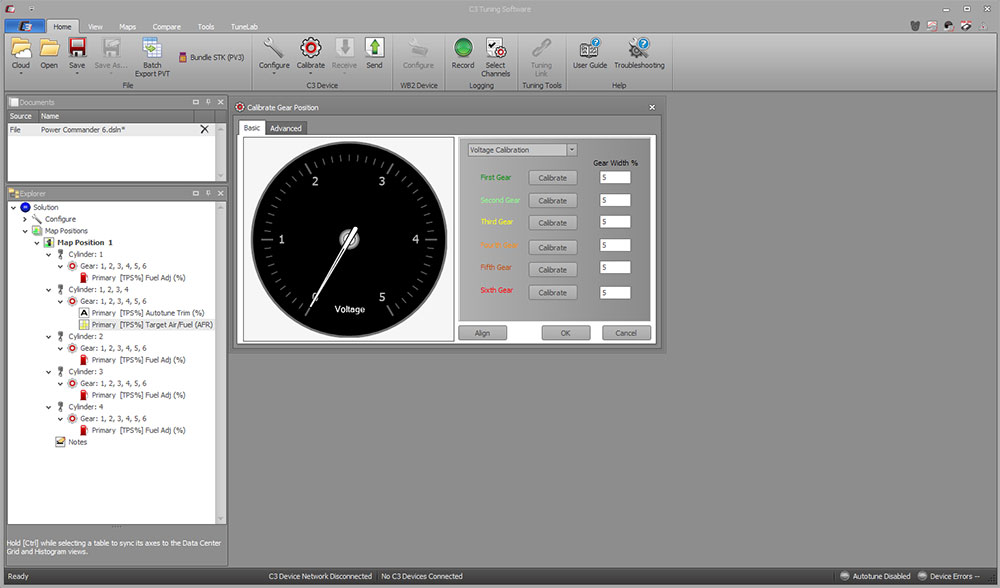 Gangkalibrierung in der Powercore Software für PC6