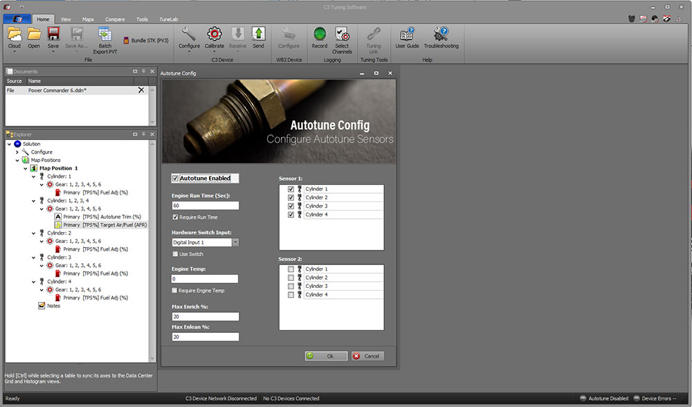 Autotune-Einstellungen in der Software für Powercommander 6