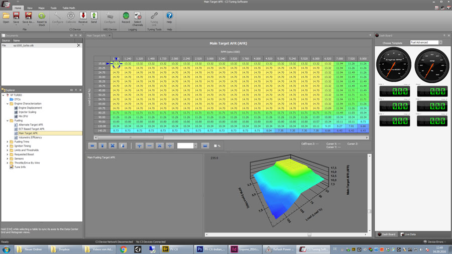 Screenshot der Software des Power Vision 3 zur Abstimmung des Can Am Maverick Sport 19-